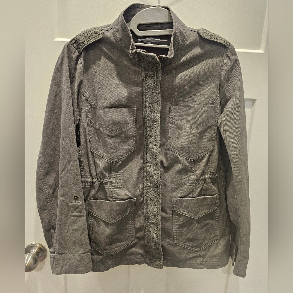 Wit & Wisdom Utility Jacket Women’s XS Ol Green Cotton Military Style Lace Trim